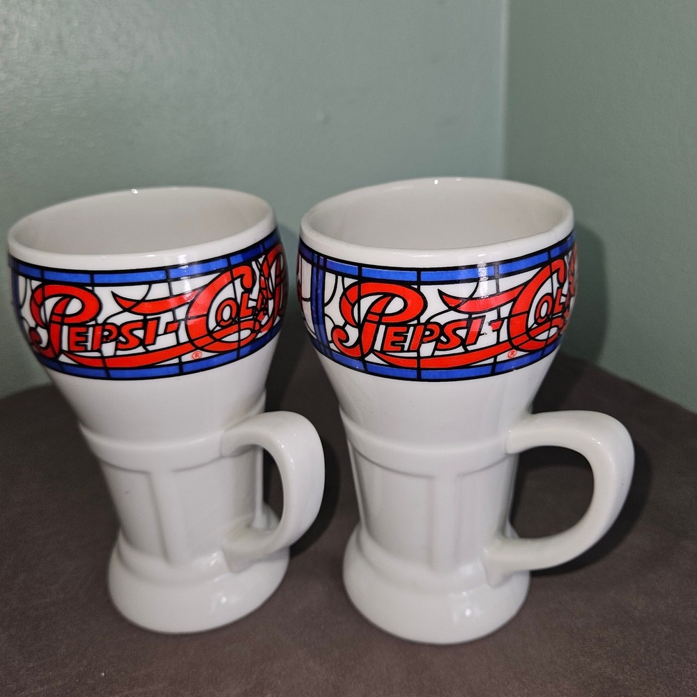 Pepsi Cola Mugs Set of 2 Soda Fountain Style White Collectible